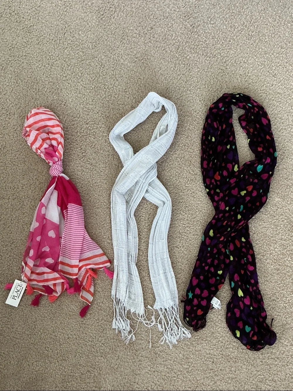 The Children's Place Bundle of 3 Girls Scarves - Pink Hearts, Silver Glitter